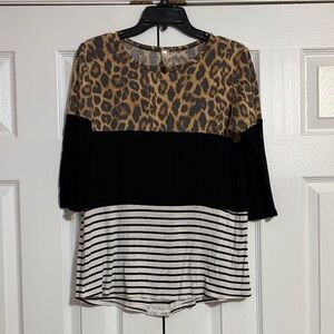 Grateful Hearts Leopard Print and Striped Women's Top Size: S-M